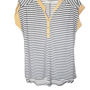 Diana Belle Women's Striped Button-Up Flowy Lightweight Short Sleeve Blouse, L